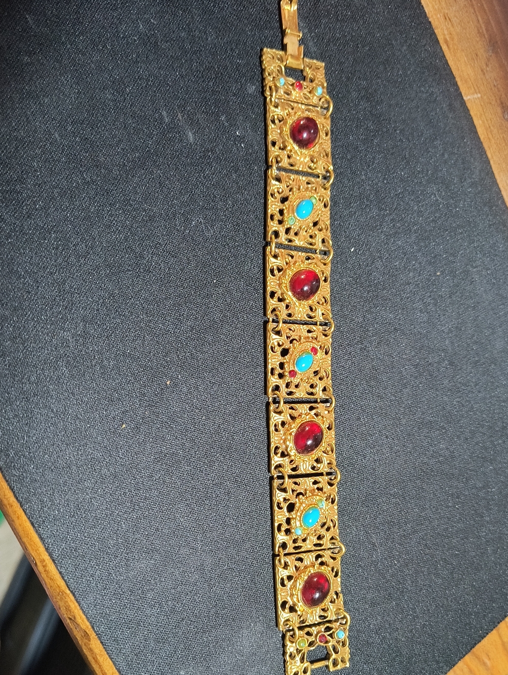 Coro Gold-Tone Bracelet with Red and Turquoise Cabochons